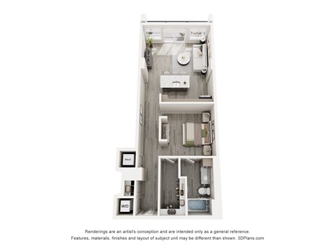 Floor plan for 1 bed, 1 bath, 1023 sqft